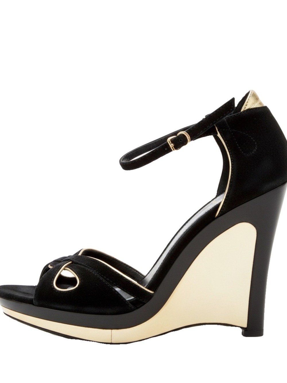 🛍️ Fendi Authentic Black Metallic Suede Wedge Sandals